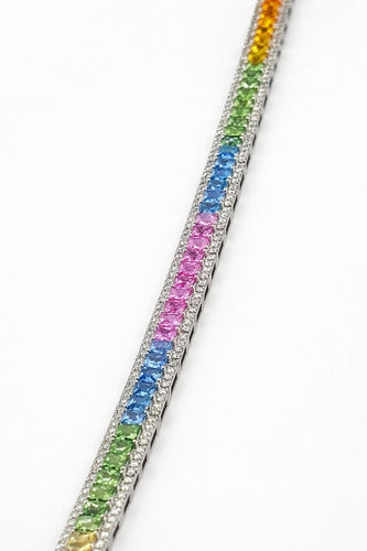 Bracelet Rainbows - Bracelet en platine, saphirs multicolores et diamants 58 Facettes Rai