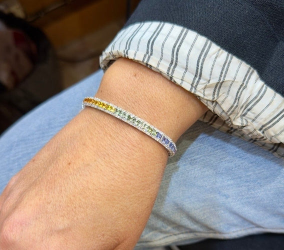 Bracelet Rainbows - Bracelet en platine, saphirs multicolores et diamants 58 Facettes Rai