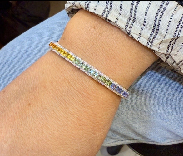 Bracelet Rainbows - Bracelet en platine, saphirs multicolores et diamants 58 Facettes Rai