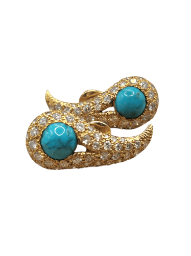 Bvlgari - Boucles d'oreilles en or jaune, turquoises et diamants