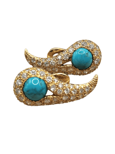 Bvlgari - Boucles d'oreilles en or jaune, turquoises et diamants