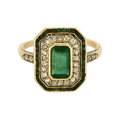 Bague 57 Bague en or jaune et blanc, émeraudes et diamants 58 Facettes B260346