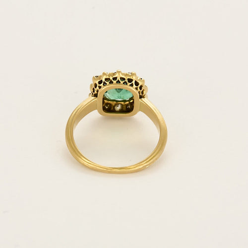 Bague 51 Bague marguerite en or jaune avec émeraude et diamants 58 Facettes B260318