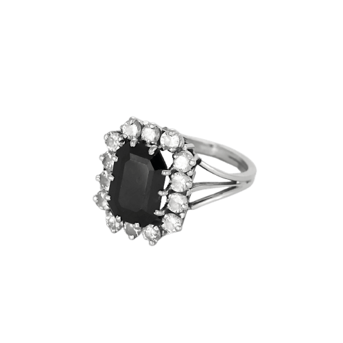 Bague 52 Bague marguerite en or blanc, saphir et diamants 58 Facettes B260316