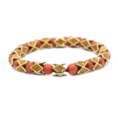 Bracelet Jean et Pierre Bellin - Bracelet en or jaune et corail rouge 58 Facettes REF23101-123