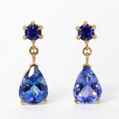 Boucles d'oreilles Boucles d'oreilles en or jaune 14 ct, tanzanites et saphirs bleus 58 Facettes E028