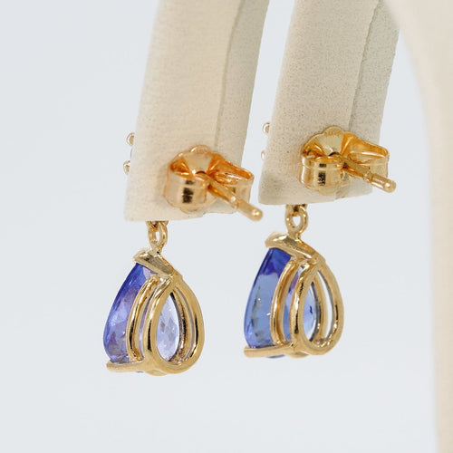 Boucles d'oreilles Boucles d'oreilles en or jaune 14 ct, tanzanites et saphirs bleus 58 Facettes E028