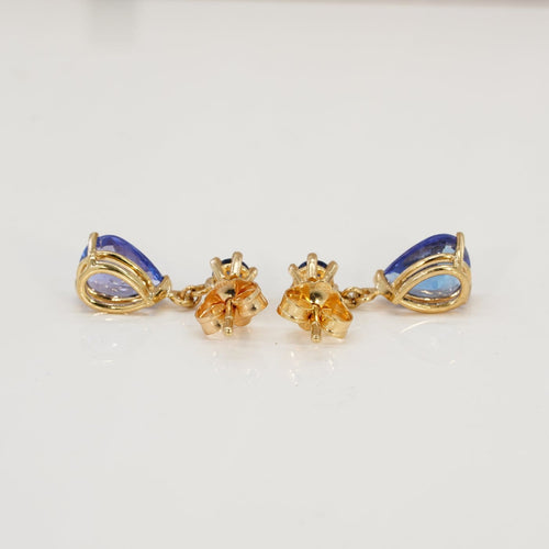 Boucles d'oreilles Boucles d'oreilles en or jaune 14 ct, tanzanites et saphirs bleus 58 Facettes E028