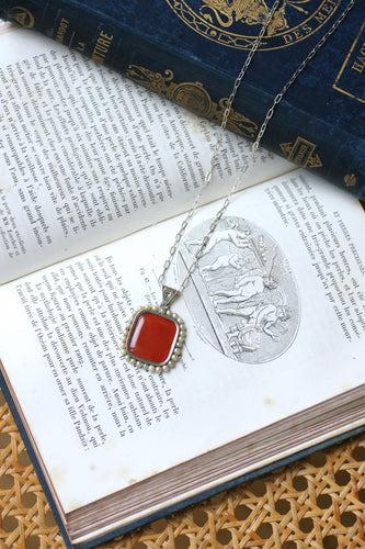 Collier Collier Pendentif Art Déco Diamant Cornaline et Perles sur Argent 58 Facettes
