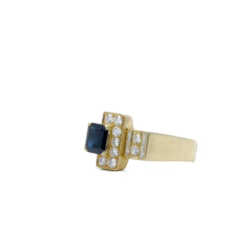 Bague 66 Bague Tank asymétrique en or jaune saphir et diamants 58 Facettes REF2215