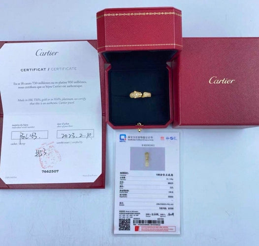 Bague 53 Cartier Panthère - Bague petit modèle en or jaune, diamants, émeraudes et onyx 58 Facettes jnci104