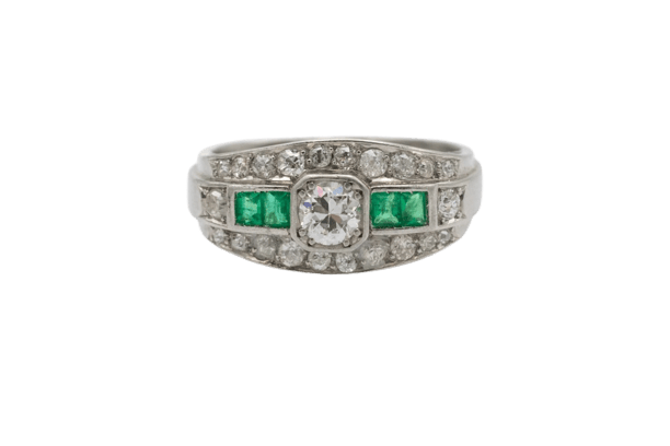 Bague 58 Chevalière - Bague en platine, diamants et émeraudes 58 Facettes 12230