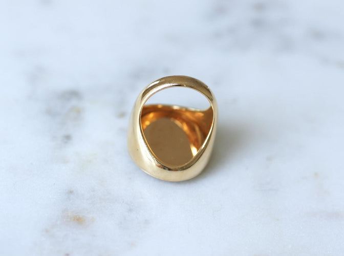 Bague 52 Chevalière ancienne en or jaune et agate dendritique 58 Facettes