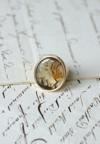 Bague 52 Chevalière ancienne en or jaune et agate dendritique 58 Facettes