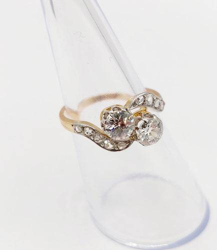 Bague 51.5 Bague toi et moi antique en or 18k, platine et diamants 58 Facettes A07306