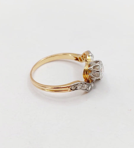 Bague 51.5 Bague toi et moi antique en or 18k, platine et diamants 58 Facettes A07306