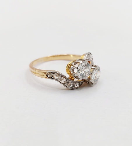 Bague 51.5 Bague toi et moi antique en or 18k, platine et diamants 58 Facettes A07306