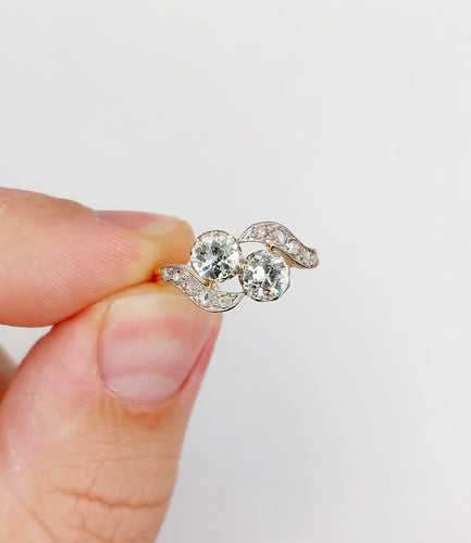 Bague 51.5 Bague toi et moi antique en or 18k, platine et diamants 58 Facettes A07306