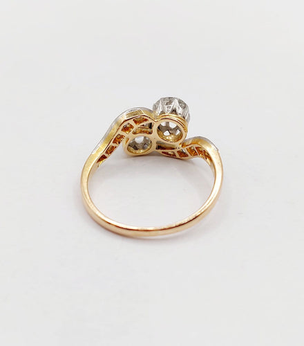 Bague 51.5 Bague toi et moi antique en or 18k, platine et diamants 58 Facettes A07306