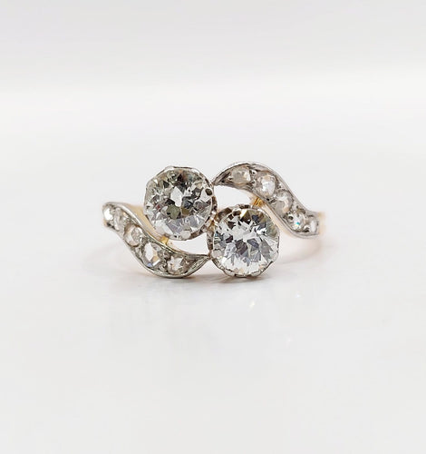 Bague 51.5 Bague toi et moi antique en or 18k, platine et diamants 58 Facettes A07306