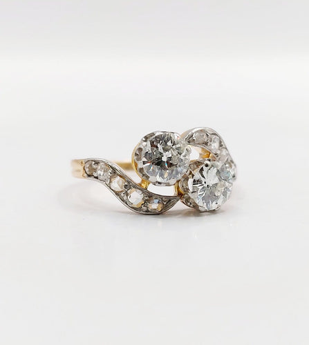 Bague 51.5 Bague toi et moi antique en or 18k, platine et diamants 58 Facettes A07306