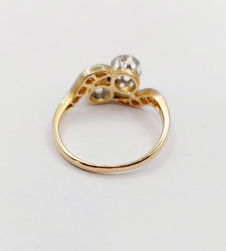 Bague 51.5 Bague toi et moi antique en or 18k, platine et diamants 58 Facettes A07306
