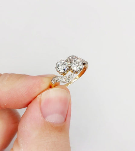 Bague 51.5 Bague toi et moi antique en or 18k, platine et diamants 58 Facettes A07306