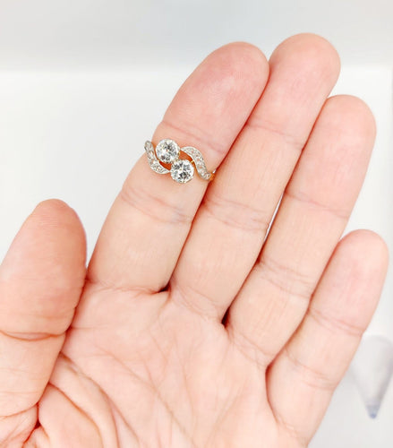 Bague 51.5 Bague toi et moi antique en or 18k, platine et diamants 58 Facettes A07306