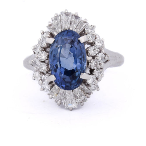 Bague 55 Bague vintage en platine avec saphir et diamants 58 Facettes AN580 '(00029)