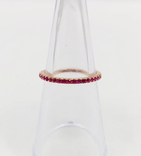 Bague 49.5 Demi-alliance vintage en or rose 18k et rubis 58 Facettes A07413
