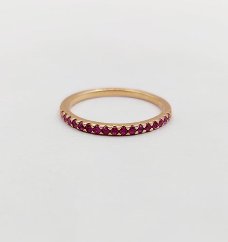 Bague 49.5 Demi-alliance vintage en or rose 18k et rubis 58 Facettes A07413