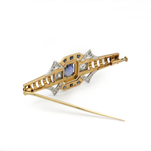 Broche Broche Tank en or jaune, platine, saphirs et diamants 58 Facettes 260064R