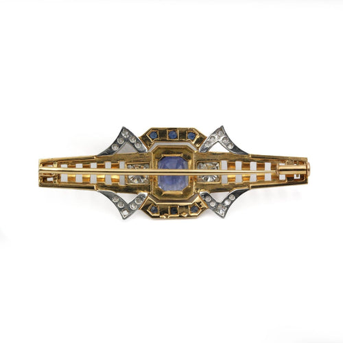 Broche Broche Tank en or jaune, platine, saphirs et diamants 58 Facettes 260064R