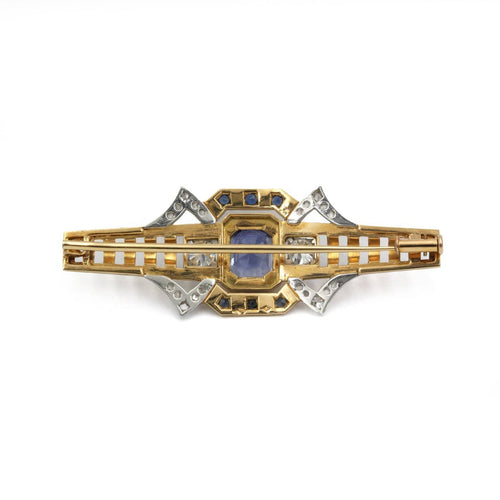 Broche Broche Tank en or jaune, platine, saphirs et diamants 58 Facettes 260064R
