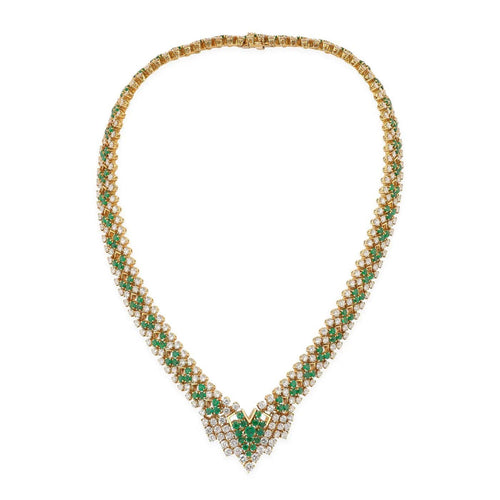 Boucles d'oreilles Piaget - Parure collier et boucles d'oreilles en or jaune, émeraudes et diamants 58 Facettes pi