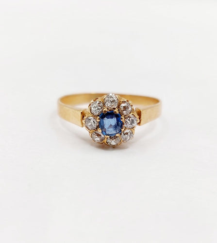 Bague 56.5 Bague marguerite antique en or rose 18k, saphir et diamants 58 Facettes A07416
