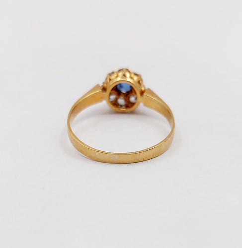 Bague 56.5 Bague marguerite antique en or rose 18k, saphir et diamants 58 Facettes A07416