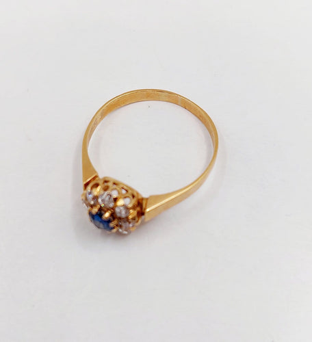 Bague 56.5 Bague marguerite antique en or rose 18k, saphir et diamants 58 Facettes A07416