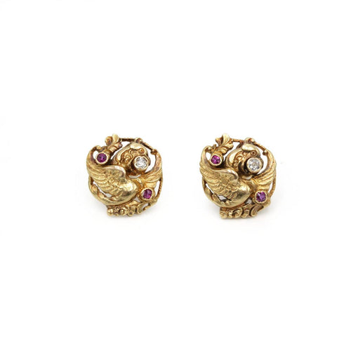 Boucles d'oreilles Boucles d'oreilles en or jaune, diamants et rubis 58 Facettes 260035SP