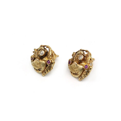 Boucles d'oreilles Boucles d'oreilles en or jaune, diamants et rubis 58 Facettes 260035SP