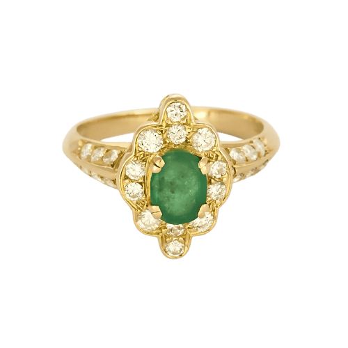 Bague 48 Bague marguerite en or jaune 18K, émeraude et diamants 58 Facettes B260207