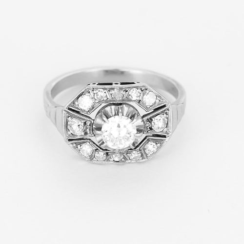 Bague 53 Bague rétro en or gris 18K et diamants 58 Facettes B260342