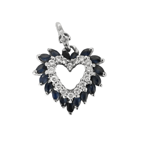 Pendentif Pendentif Cœur en or gris, diamants et saphirs 58 Facettes B250604