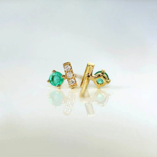 Boucles d'oreilles AITCHES Single Tulip - Boucles d'oreilles en or 18 carats, émeraudes et diamants 58 Facettes GER1015GN