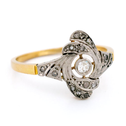 Bague 55 Bague tourbillon Art déco en or jaune 14k, platine et diamants 58 Facettes 9994FEF1691F471E959556599DD84B59