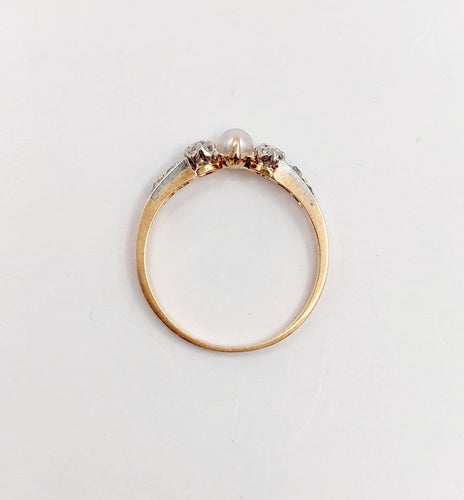 Bague 50.5 Bague antique en or rose 18k, platine, perle et diamants 58 Facettes A07421
