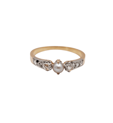 Bague 50.5 Bague antique en or rose 18k, platine, perle et diamants 58 Facettes A07421