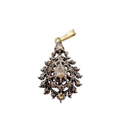 Pendentif Victorien - Pendentif en argent et or 18k, diamants taille rose 58 Facettes A07426