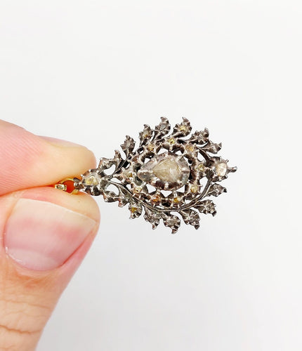 Pendentif Victorien - Pendentif en argent et or 18k, diamants taille rose 58 Facettes A07426