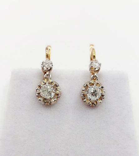 Boucles d'oreilles Dormeuses antiques en or 18K, platine et diamants 58 Facettes A07427